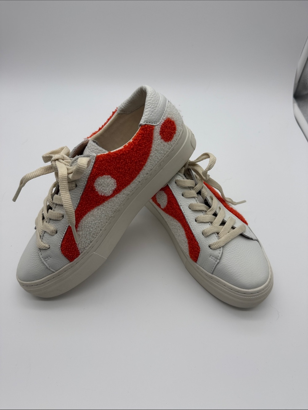 Soludos White Sneakers with Orange Polka Accents